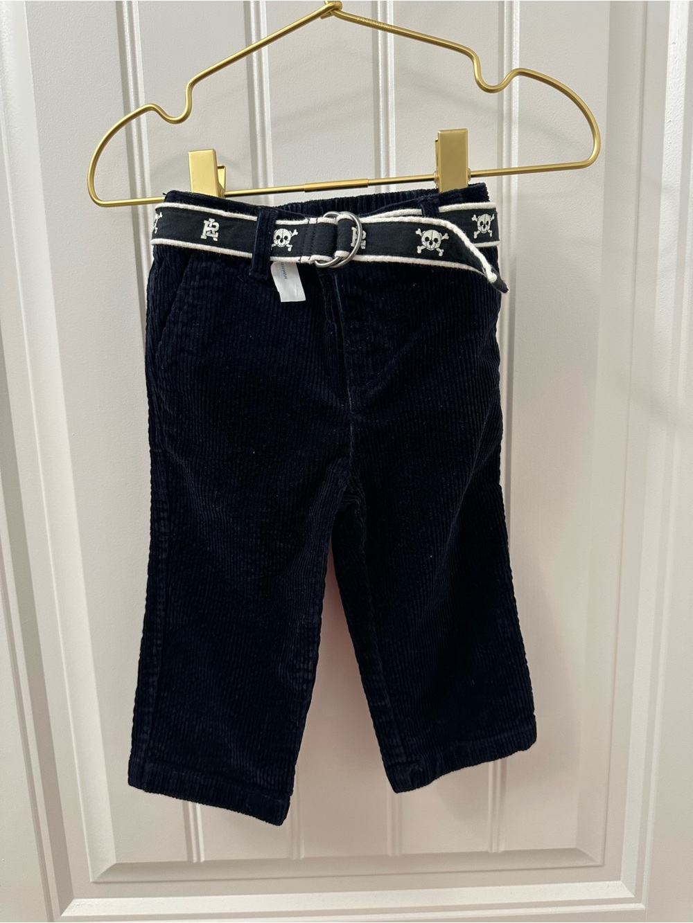 Ralph Lauren Navy Corduroy Kids Pants with Skull-Trim Belt